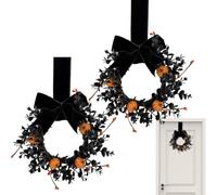 Coronas de Halloween, base sintética resistente a la intemperie, color | Guirnalda de puerta naranja, adorno de pared de calabaza artificial, anillo de fibra tejida, exhibición frontal para azafatas