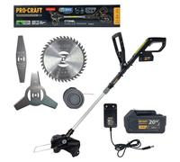Cortabordes a batería Procraft CT20BL de 20 V y 30 cm, sin escobillas, edición negra + 1 batería de 3,0 Ah + cargador