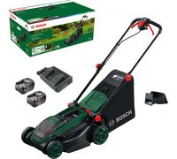 Bosch cortacésped a batería ROTAK18V2-38 | Ancho de corte 38 cm, altura de corte 30-75 mm, cesto 40 l, tapón para triturado, incl. 2 baterías 18V y cargador