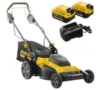 Stanley - Cortacésped AKU 18V, alcance 50 cm, con desplazamiento, 2x batería 4,0 Ah Li-Ion, cargador SFMCMWS251M-QW