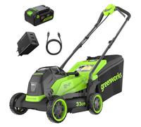 Cortacésped eléctrico Greenworks de 24V, con batería de iones de litio, anchura de corte de 33 cm, ideal para superficies de hasta 280 m²