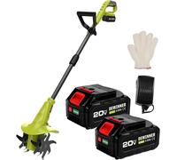 Cortacésped eléctrico inalámbrico, 20 V, con un ancho de trabajo de 20 cm, que incluye 2 baterías y 4 cuchillas. Color: verde