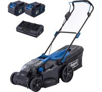 Cortacésped eléctrico inalámbrico Scheppach BC-MP430-X, incluye 2 baterías de 4Ah y un cargador doble de 4,5A | 2 baterías de 20 V (40 V) | Altura de corte ajustable en 6 niveles, de 25 a 75 mm