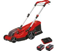Einhell Set de cortacésped con batería GP-CM 36/450 Power X-Change (36 V, 38 cm de corte, 450 m², sin escobillas, mullido, bolsa colectora de 45 l, dos baterías de 4,0 Ah + cargador Twincharger)
