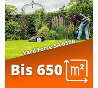 Cortacésped robot Yard Force FORCE SA650B, para superficies de hasta 650 m², cortacésped autónomo, robot con conexión Bluetooth y control a través de una aplicación, motor sin escobillas, apto para pe