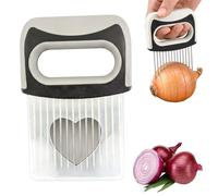 Cortador de Cebolla de Acero Inoxidable, Soporte para Rebanar y Cortar Verduras, Carne y Fruta, Ayudante de Cocina con Mango Ergonómico y Funda Protectora, Rebanador de 10 Agujas, Gris