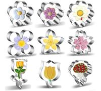 Cortador de Galletas Flores para acero Inoxidable 9 Piezas Tulipán Clavel Lirio para Repostería Casera para decoración Tartas 8.3cm