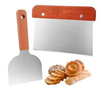 Cortador de Masa de Acero Inoxidable, 2 Pièces Cortar Masa Pizza, con 1 Raspador de Sartén, Mapa de Masa de Acero Inoxidable, Espátula para Tartas con Mango de Madera para Cake, Pizza, Pastel, Dough