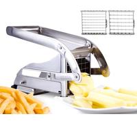 ICO Cortador de Patatas de Acero Inoxidable con 2 Cuchillas de 12mm y 9mm de Acero Inoxidable, Corta Patatas con Tecnología de Succión Antideslizante, Cortador Manual para Cocina