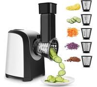 Cortador de Verduras Eléctrico 150W - Rallador Eléctrico 5 en 1 Profesional con 5 Conos, Mandolina Multifunción para Verduras, Queso, Patatas, Ideal para Ensaladas y Cocina Saludable