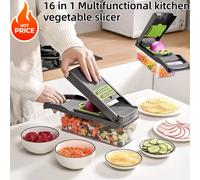 Cortador de Verduras Multifuncional 16 en 1, Rebanador, Picador y Rallador Manual, Herramienta de Cocina con Recipiente y Protector de Seguridad 16 in 1
