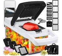 Cortador de verduras multifuncional 25 en 1, 13 cuchillas de acero inoxidable de grado alimenticio, rebanadora-dicera-espiralizador con recipiente de 1,25L, antideslizante y anti-corte, para cocina