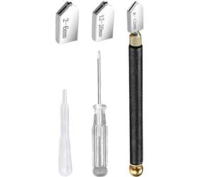 Cortador de Vidrio Profesional 2-20 mm, Corta Cristales Manual con Punta de Carburo, Corta Vidrio con Alimentación Automática de Aceite, Diamante para Cortar Cristal, Set 5 Piezas compatible con Vidri