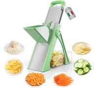 Cortador profesional de mandolina de verduras, cortador manual vertical con cuchillas de acero inoxidable, grosor ajustable para patatas y cebollas, picadora multifunción para cocina (verde)