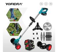 Cortadora de césped eléctrica inalámbrica YOFIDRA, recortadora de césped para jardín, cortadora de 100-135 cm de longitud, herramienta eléctrica para batería Makita de 21 V. With 1 Battery