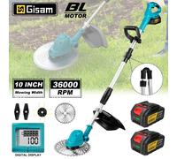 Cortadora de Césped Eléctrica Plegable Gisam de 10 Pulgadas, Inalámbrica, Recortadora de Césped, Herramienta Eléctrica para Deshierbar, Compatible con Batería Makita de 18V 2 Battery Set