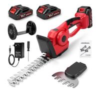 Cortasetos a batería 21 V 2 en 1, Cuchillas 220/135 mm, 2 baterías 1,5 Ah | Tijeras cortacésped con motor de cobre de 550 W, acero al manganeso y cargador europeo para jardín, setos, arbustos y césped