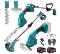 Cortasetos telescópico con batería 3 en 1 con barra telescópica de 135 cm, tijeras de césped con batería y tijeras para arbustos con 2 baterías de 3 Ah, desbrozadora de mango largo ajustable de 180°