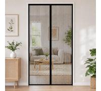Cortina anti-mosquitos magnética Unyqoos® de 100 x 210 cm: mosquitera negra fabricada con poliéster reforzado con fibra de vidrio, con 9 pares de imanes para un cierre sin costuras