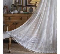 Cortina bohemia tejida a crochet, 150x213 cm, transparente, con borlas hechas a mano