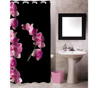 MSV 140800 Lanyu - Cortina de ducha, poliéster y plástico, 180 x 200 x 0.1 cm, color negro