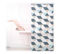Relaxdays Cortina de baño enrollable geométrica beige,azul,gris