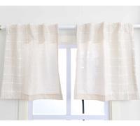 Cortina de cocina de 65 cm, estilo bohemio, con rayas beige y diseño cuadriculado. Ideal para ventanas pequeñas, con un tejido semi-transparente de lino. Cortina corta para colocar sobre la encimera d