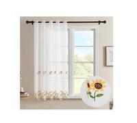Cortina de Cocina Transparente con Bordado Floral, Visillo de Encaje Decorativo, Cortina Corta para Ventana, Estilo Campestre, 105x140 cm / 150x140 cm