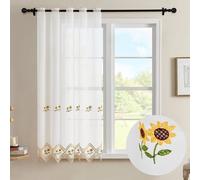 Cortina de Cocina Transparente con Bordado Floral, Visillo de Encaje Decorativo, Cortina Corta para Ventana, Estilo Campestre, 105x140 cm / 150x140 cm