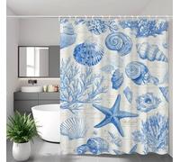 Cortina de Ducha Azul Cortina Ducha 110x200 cm con 12 Ganchos y Dobladillo Ponderado, Antimoho, Tela Impermeable Poliéster, Shower Curtain Lavable con Agua para Baño o Bañera, Caparazón 2Y#497