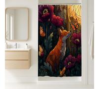 Cortina de ducha con diseño de zorro de vidrieras, decoración de baño de flores naranjas vibrantes, cortina de ducha de tela impermeable artística moderna con ganchos, 91 x 183 cm