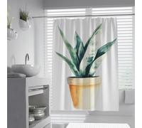 Cortina de Ducha en Maceta para Acuarela para decoración del baño Juego de Cortinas de baño con Estampado de Hojas Verdes Modernas con Ganchos en Forma de C Poliéster Lavable W180xL220 cm