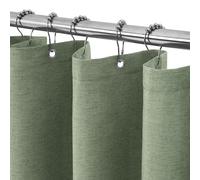 Cortina de Ducha para Baño Impermeable con Ganchos de Metal Cortina de Ducha de Tela con Aspecto de Lino Cortina de Baño Resistente y Antimoho para Bañera o Cabina - 92 x 182 cm (Verde Gris)