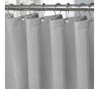 Cortina de Ducha para Baño Impermeable con Ganchos de Metal Cortina de Ducha de Tela Waffle Cortina de Baño Resistente y Antimoho para Bañera o Cabina - 182 x 244 cm (Gris Claro)