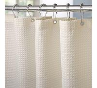 Cortina de Ducha para Baño Impermeable con Ganchos de Metal Cortina de Ducha de Tela Waffle Cortina de Baño Resistente y Antimoho para Bañera o Cabina - 182 x 244 cm (Crema)