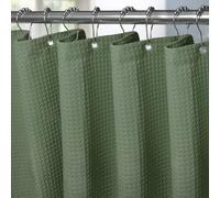Cortina de Ducha para Baño Impermeable con Ganchos de Metal Cortina de Ducha de Tela Waffle Cortina de Baño Resistente y Antimoho para Bañera o Cabina - 152 x 214 cm (Verde)
