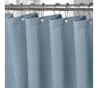 Cortina de Ducha para Baño Impermeable con Ganchos de Metal Cortina de Ducha de Tela Waffle Cortina de Baño Resistente y Antimoho para Bañera o Cabina - 152 x 182 cm (Azul Luz Lunar)