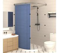 Cortina de ducha plegable impermeable con textura de lino duradera con barra de ducha magnética separación en seco y húmedo para baño vestidor (X [85-90] * Y [100-120] plata + azul)
