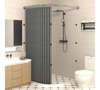 Cortina de ducha plegable impermeable con textura de lino duradera, magnética, con barra de ducha, separación en seco y húmedo para baño o vestidor (X [70-85] x Y [90-100] plateado y gris)