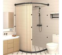 Cortina de ducha plegable impermeable con textura de lino duradera, magnética, con barra de ducha, separación en seco y húmedo para baño o vestuario (X [85-90] x Y [100-120], negro y beige)