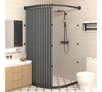 Cortina de ducha plegable impermeable con textura de lino, magnética, con barra de ducha, separación húmeda y seca, ideal para baño y vestidor (X [70-85] x Y [70-85] negro + gris)