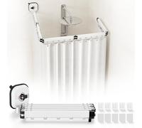 Cortina de ducha sin taladrar, potente ventosa, barra de cortina de ducha plegable con ventosa, barra de cortina de ducha en forma L/U para ducha de esquina, ducha, blanco (5 pliegues, 190 cm)