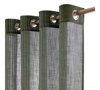 Cortina de lino tejida a crochet con ojales, color verde oliva, 140x245 cm, 2 paneles
