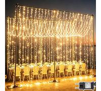 Cortina de luces cálida, luz blanca - 600 LEDs, 6 metros de ancho - Ideal para decoración navideña exterior - Decoración LED - Iluminación ambiental