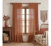Cortina de terracota - Lino - Cortina translúcida - Otoño - Estilo vintage - Cortinas bohemias - Salón - Moderno - Tejida - Transparente - Dormitorio