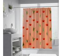 Cortina Ducha Tulipanes Naranja Rosa Hojas Verdes 200 x 220 cm