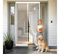 Cortina Mosquitera 110 x 189 cm Poliéster Resistente, con Ganchos, Silenciosa y Automática Cortina Mosquitera Magnética para Puerta Exterior Cierre para Salón, Balcón, Blanco