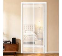 Cortina Mosquitera 110 x 202 cm Poliéster Resistente, con Ganchos, Silenciosa y Automática Cortinas Mosquitera Puerta Magnetica Exterior Insectos para Salón, Balcón, Blanco