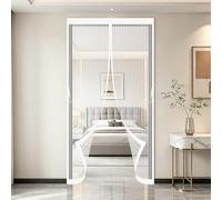 Cortina Mosquitera 110 x 208 cm Poliéster Resistente, con Ganchos, Silenciosa y Automática Mosquitera para Puerta Mosquiteras Magneticas para Puertas para Salón, Balcón, Blanco