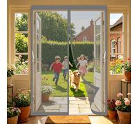 Cortina Mosquitera 120 x 195 cm Malla Ultrafina, Transpirables, Fácil Instalación Adhesiva Mosquitera para Puerta Mosquiteras Magneticas para Puertas para Cocina, Comedor, Gris